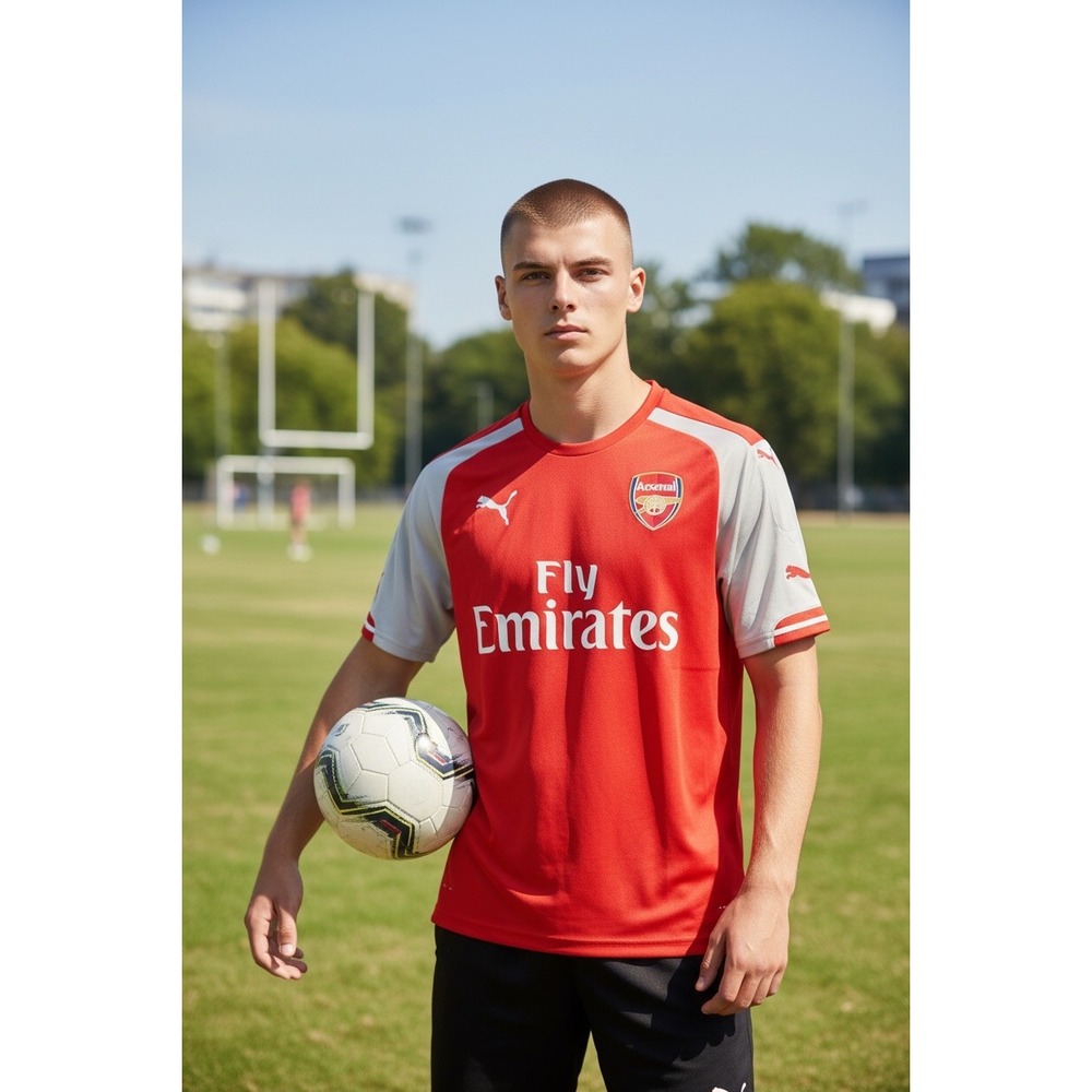 Puma Arsenal FC Home Jersey Red Grey Fly Emirates Soccer Shirt Mens Small
